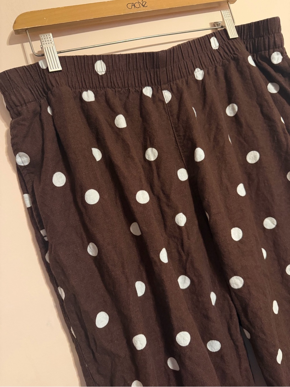 Brown Polka Dot Linen Pants - Picture 3 of 9